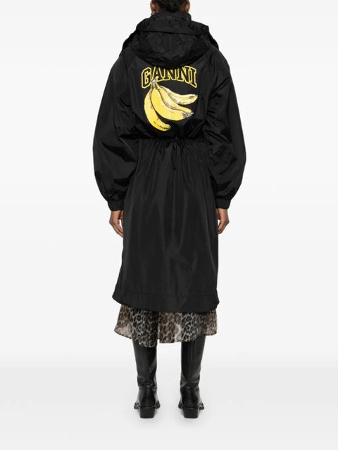 GANNI logo-patch coat - Black