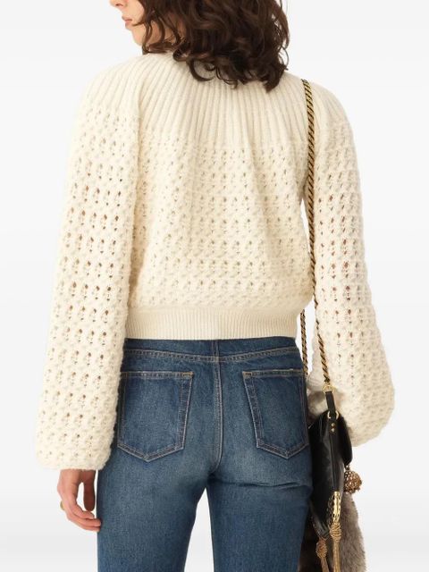Chloé balloon-sleeve open-knit cardigan - Neutrals