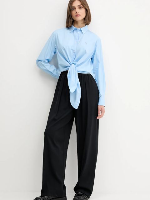 Tommy Jeans koszula bawełniana damska kolor niebieski relaxed z kołnierzykiem klasycznym DW0DW20990 - zdjęcie produktu nr 2