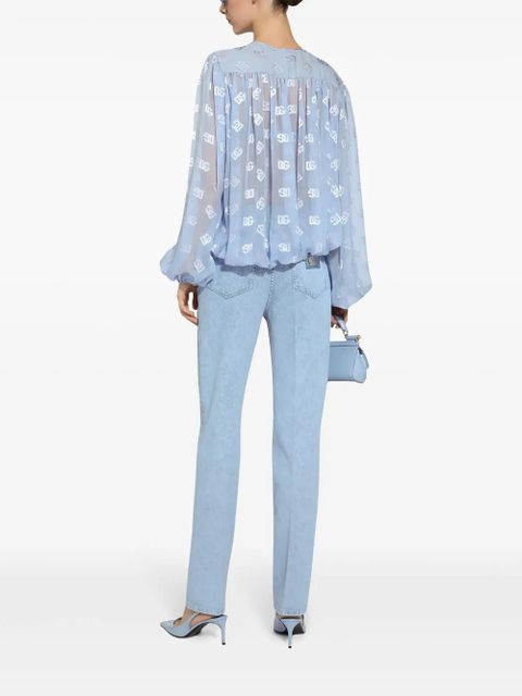 Dolce & Gabbana DNA monogram-jacquard semi-sheer blouse - Blue