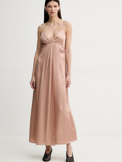 AERON sukienka z domieszką jedwabiu FELICITA kolor różowy maxi rozkloszowana DR582452 - zdjęcie produktu nr 2