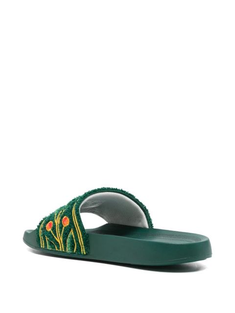 Casablanca floral-embroidered slides - Green