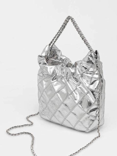 Tory Burch torebka skórzana Fleming kolor srebrny 176040-040 - zdjęcie produktu nr 2