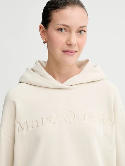 Marc O'Polo bluza bawełniana damska kolor beżowy z kapturem z aplikacją 508407354165