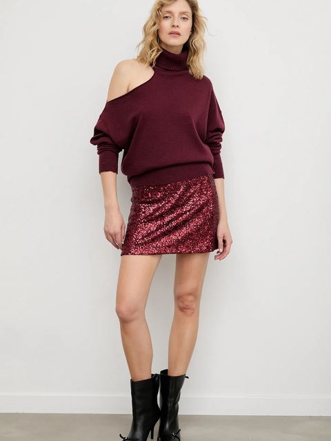 Answear.LAB spódnica kolor bordowy mini rozkloszowana