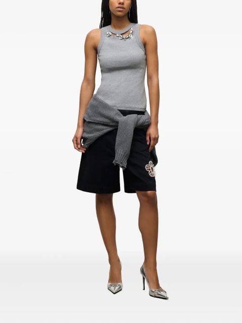 AREA crystal-embellished ribbed tank top - Grey