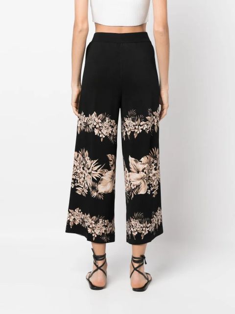 TWINSET floral-motif cropped knitted trousers - Black
