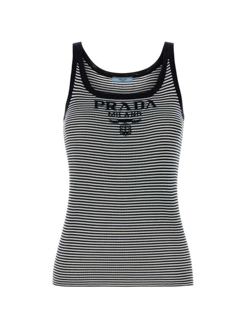 Prada striped embroidered silk tank top - Black - zdjęcie produktu nr 1