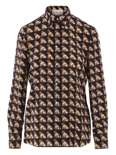 Valentino Garavani dog-print pearl-button silk shirt - Black - zdjęcie produktu nr 1