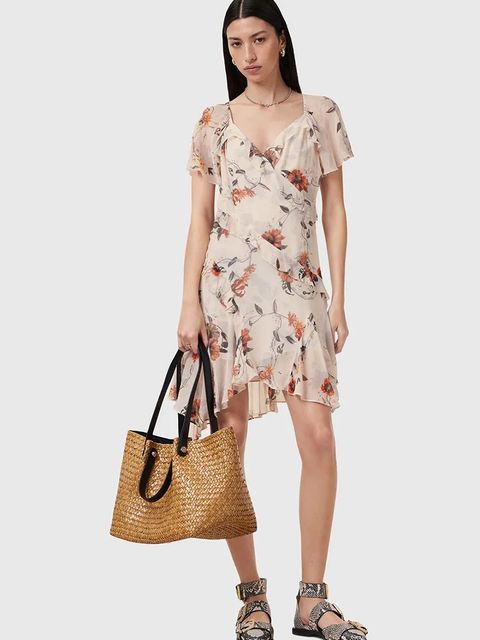 AllSaints sukienka z domieszką jedwabiu DARMA