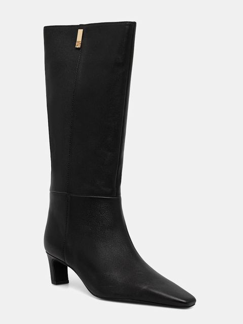 Tommy Hilfiger kozaki skórzane SQUARE TOE KITTEN LONG damskie kolor czarny na słupku FW0FW08772 - zdjęcie produktu nr 1