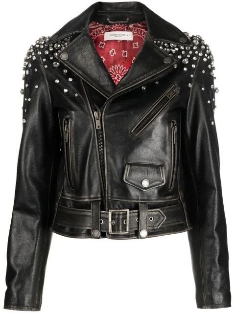 Golden Goose crystal-embellished leather jacket - Black - zdjęcie produktu nr 1