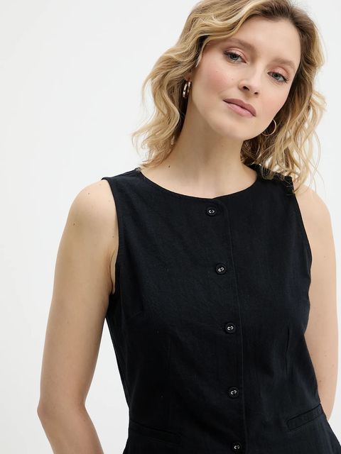 Answear.LAB kamizelka bawełniana kolor czarny jednorzędowa