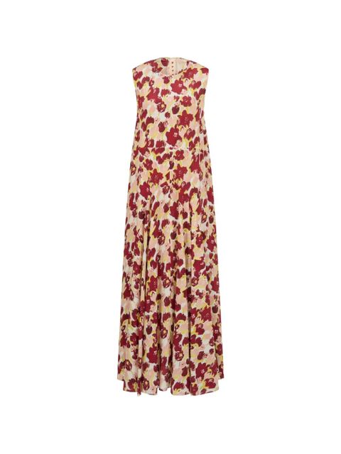 Marni floral pleated silk dress - Red - zdjęcie produktu nr 1