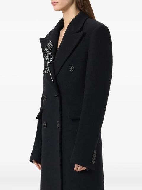 Blumarine double-breasted floral-embroidered coat - Black