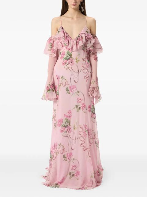 Blumarine floral-printed ruffled gown - Pink