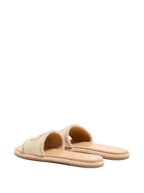 Valentino Garavani VLogo torchon slide sandals in linen canvas - Neutrals
