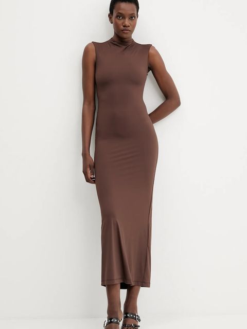 Bardot sukienka kolor brązowy maxi dopasowana 59948DB