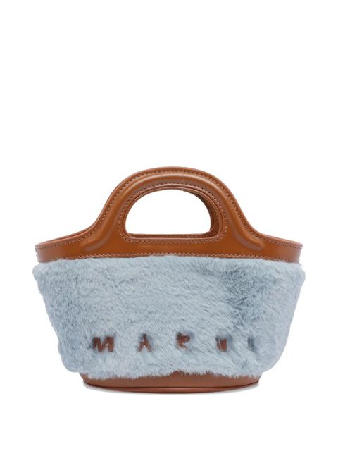 Marni Tropicalia leather-trimmed fur clutch bag - Blue