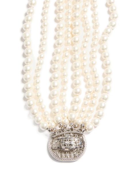 Valentino Garavani Ovalette necklace in metal, baroque glass pearls, and Swarovski® crystals - Silver