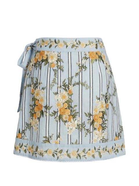 Agua By Agua Bendita floral-embroidered striped skirt - Blue - zdjęcie produktu nr 2