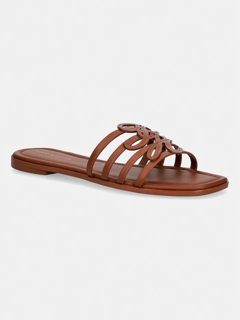Tommy Hilfiger klapki z odkrytymi palcami damskie skórzane TH SCRIPT FLAT MULE LTH - zdjęcie produktu nr 1