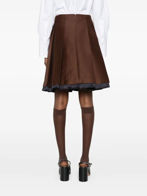 SHUSHU/TONG pleated contrasting-trim skirt - Brown