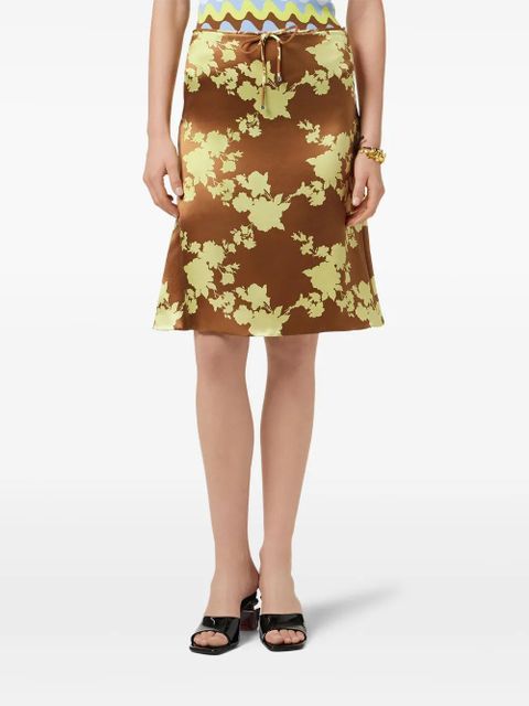Versace Wild Roses satin midi skirt - Brown