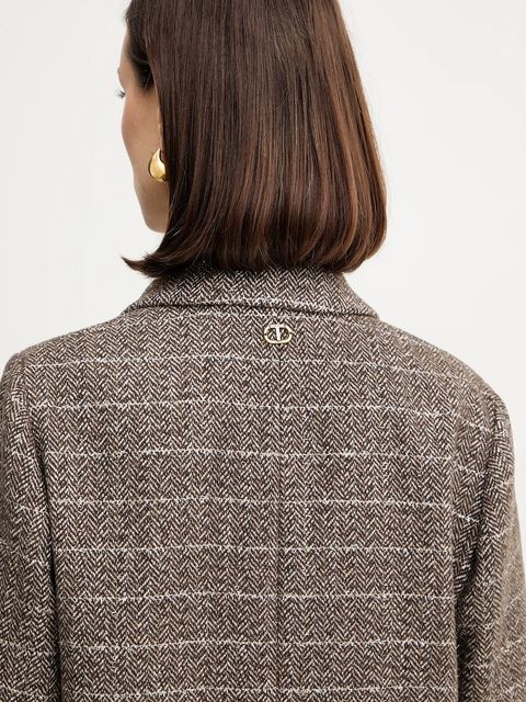 Twinset płaszcz z dodatkiem wełny kolor brązowy 252TT2041