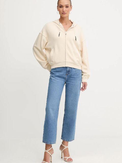 Pinko bluza bawełniana damska kolor beżowy z kapturem gładka 105509 A2RB