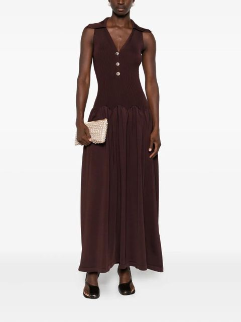 Self-Portrait SELF-PORTRAIT RIBBED KNIT MIDI DRESS BROWN