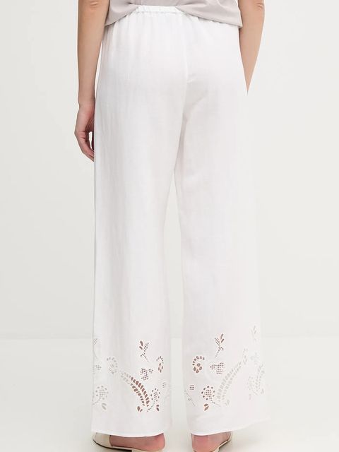 Tommy Hilfiger spodnie lniane damskie kolor beżowy proste high waist WW0WW44782