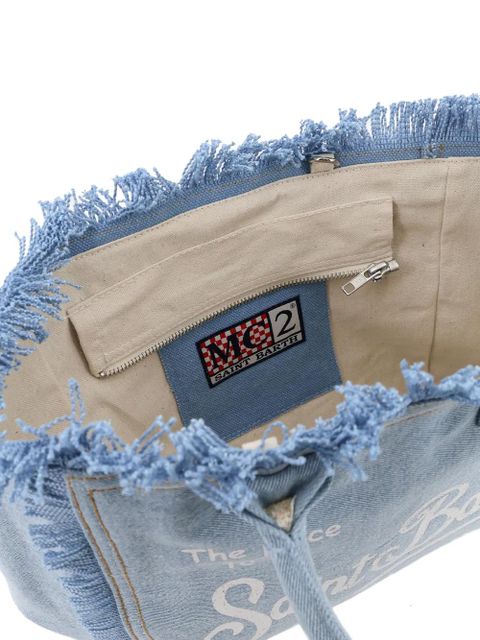 MC2 Saint Barth frayed logo-print tote bag - Blue