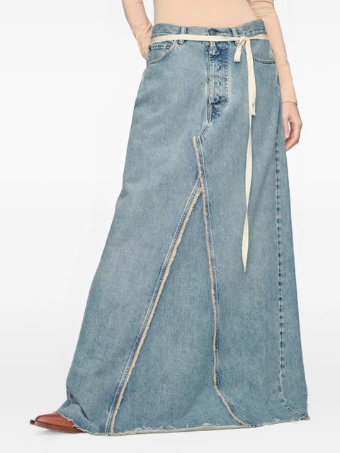 Maison Margiela frayed string-detail maxi cotton skirt - Blue