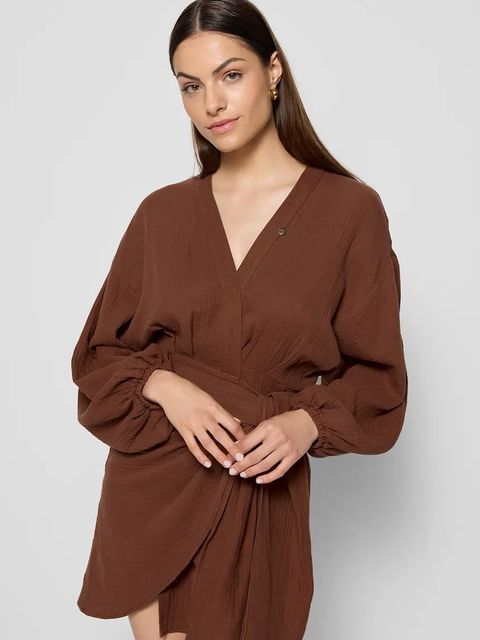 Bizuu sukienka MOULINS kolor brązowy mini prosta MOULINS BRĄZOWY - zdjęcie produktu nr 1