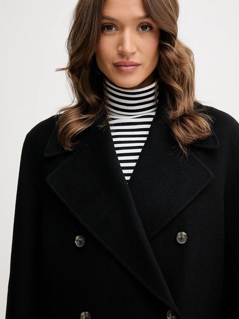 Tommy Hilfiger płaszcz z wełną kolor czarny WW0WW47479