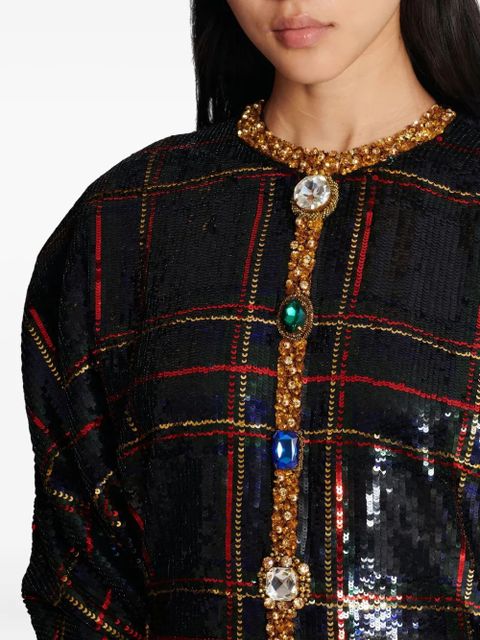 Balmain sequin-embellished plaid dress - Black