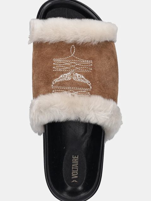 ZADIG&VOLTAIRE klapki zamszowe Teddy damskie kolor brązowy SWCT02081 - zdjęcie produktu nr 2