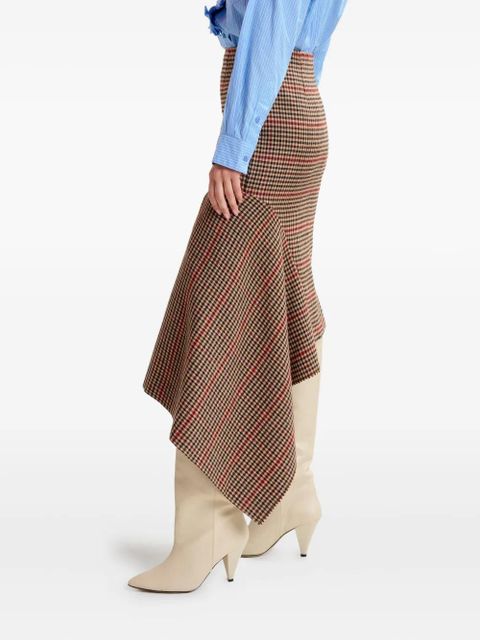 Essentiel Antwerp checked-pattern asymmetric-hem midi skirt - Brown