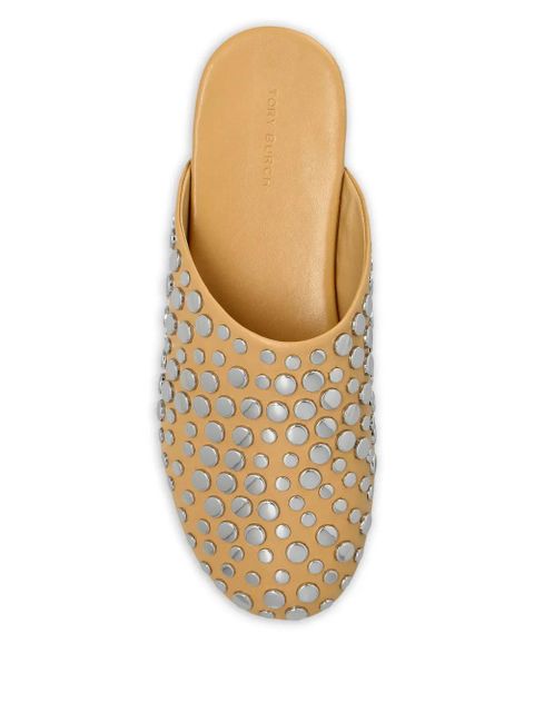 Tory Burch leather studded flat mules - Brown
