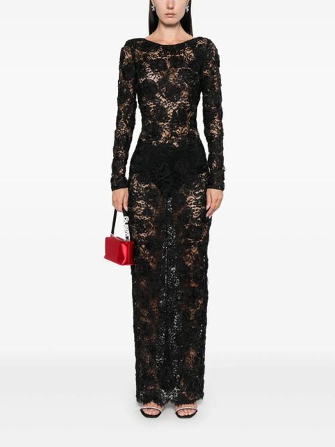 Alessandra Rich sequin-embellished floral-appliqué maxi dress - Black