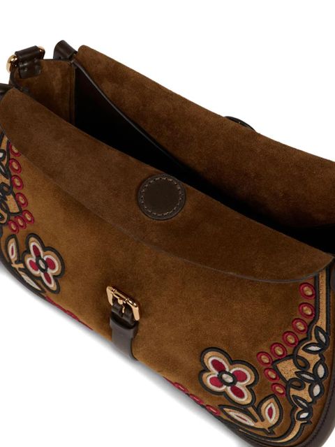 ETRO Pony floral-embroidery suede medium shoulder bag - Brown