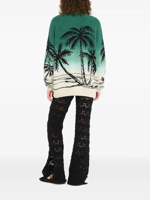 Alanui Wave Bloom palm-tree sweater - Green