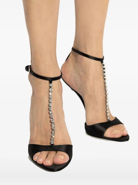 Paris Texas 105mm Lidia T-Strap crystal-chain heeled sandals - Black
