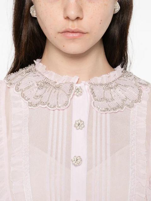 Self-Portrait embellished pleated midi dress - Pink