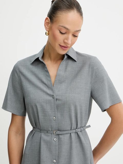 BOSS sukienka wełniana kolor szary midi prosta 50541988