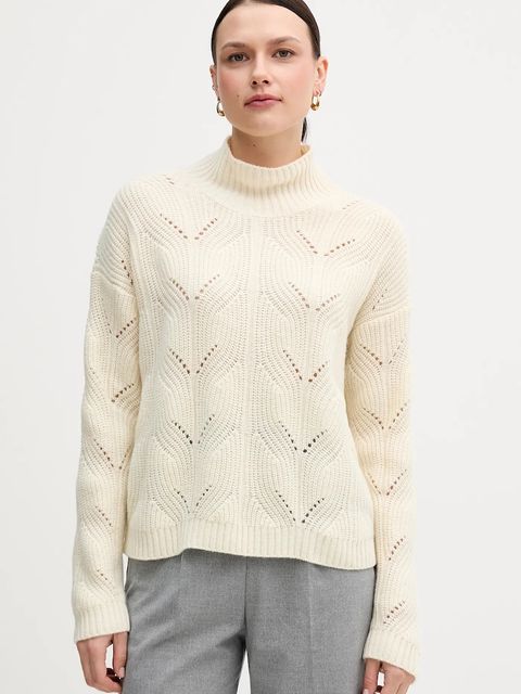 United Colors of Benetton sweter z dodatkiem wełny damski kolor beżowy lekki z półgolfem 1FDFD10F2 - zdjęcie produktu nr 1