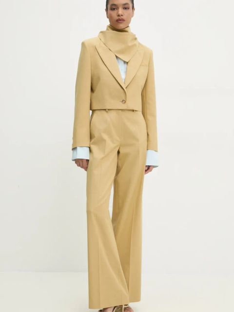Answear.LAB spodnie garniturowe z szeroką nogawką kolor żółty high waist