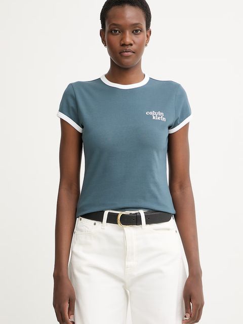 Calvin Klein Jeans T-shirt damski bawełniany z elastanem - zdjęcie produktu nr 1