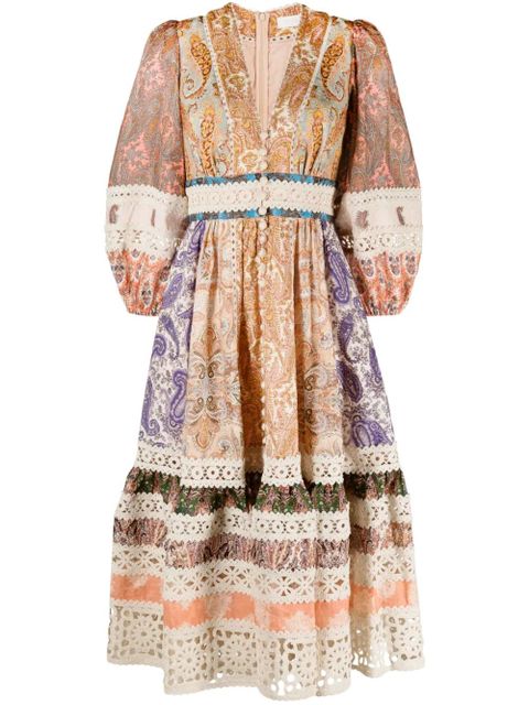 ZIMMERMANN Devi printed linen midi dress - Neutrals - zdjęcie produktu nr 1